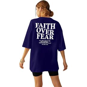 BANGELY Faith Over Fear Tshirt Women Oversized Christian Religious Sayings Tees Drop Shoulder Tee Tops