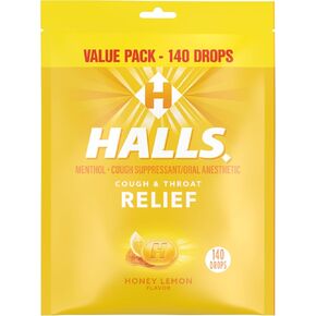 Halls Relief Honey Lemon Cough Drops, Value Pack, 140 Drops