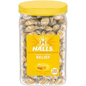 HALLS Relief Honey Lemon Cough Drops, Bulk Cough Drops, 250 Drops