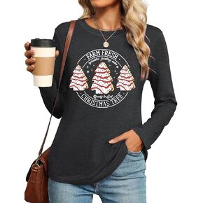 VVNTY Christmas Shirts for Women: Merry and Bright T Shirt Long Sleeve Christmas Tree Shirt Christmas Vacation Tees