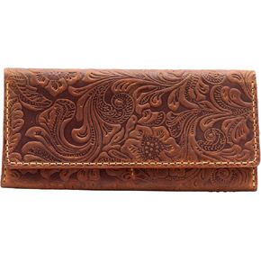محافظ Toros Craft الغربية المصنوعة يدويًا للنساء، جلد أصلي مزخرف وحامل بطاقات ائتمان طويل، حافظة هاتف خلوي رفيعة من جلد البقر، سعة كبيرة، حقيبة يد لطيفة ومحفظة وحقيبة يد in Kuwait