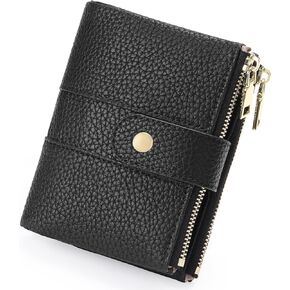 GOIACII Small Women Wallet Genuine Leather RFID Blocking Bifold Zipper Pocket Card Holder with ID Window