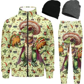 Retro 90s 80s outfit for men tracksuits sweatsuits for men Jogging set Warm Up Zip with 2 Knit Beanie hat