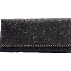 Toros Craft Handmade Western Wallets for Women, Genuine Tooled Leather & Long Credit Card Holder, Cowhide Slim Cell Phone Case, Large Capacity, Cute Clutch & Purse & Handbag