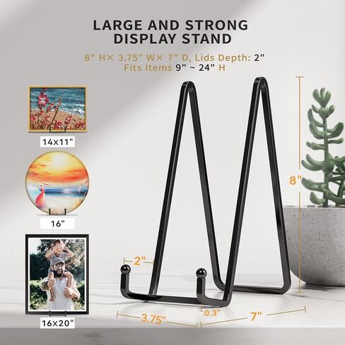 4 Pack 8 Inch Large Plate Stands for Display - Metal Square Wire Plate Holder Display Stand + Picture Stand for Book, Platter, Plaque, Photo Easel in Kuwait