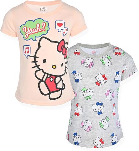 Hello Kitty Girls Tee Shirts - 2 Pack Short Sleeve T-Shirts for Girls with Adorable Artworks and Slogans for Girl's Style in Kuwait