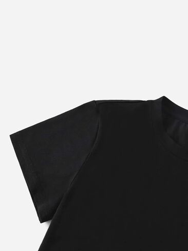 SHENHE Girl's Graphic Letter Print Roll Up Short Sleeve Crewneck T Shirt Tee Tops in Kuwait