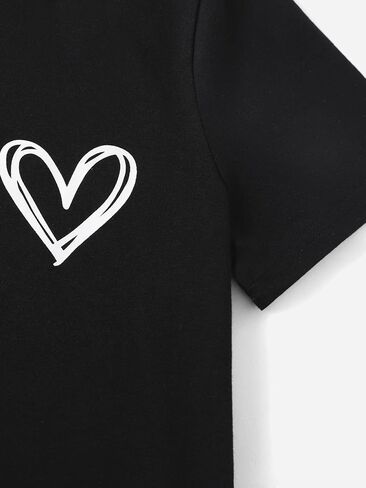 SHENHE Girl's Graphic Letter Print Roll Up Short Sleeve Crewneck T Shirt Tee Tops in Kuwait
