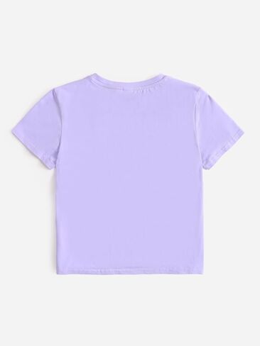 SHENHE Girl's Graphic Letter Print Roll Up Short Sleeve Crewneck T Shirt Tee Tops in Kuwait