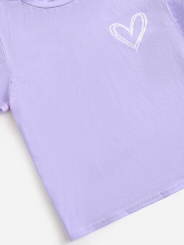 SHENHE Girl's Graphic Letter Print Roll Up Short Sleeve Crewneck T Shirt Tee Tops in Kuwait