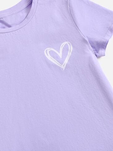 SHENHE Girl's Graphic Letter Print Roll Up Short Sleeve Crewneck T Shirt Tee Tops in Kuwait