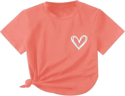 SHENHE Girl's Graphic Letter Print Roll Up Short Sleeve Crewneck T Shirt Tee Tops in Kuwait