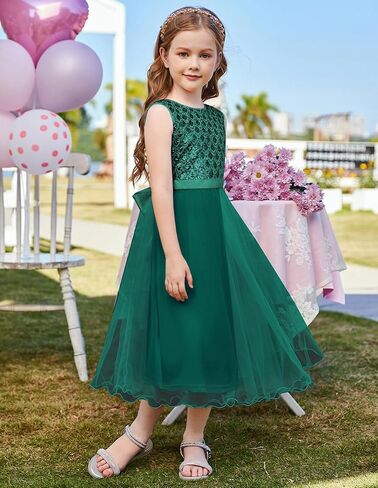 GRACE KARIN Girls V-Back Sequin Party Dress Sleeveless Tulle Dresses Kids Birthday Formal Wedding Pageant Princess Dress 5-12 in Saudi Arabia