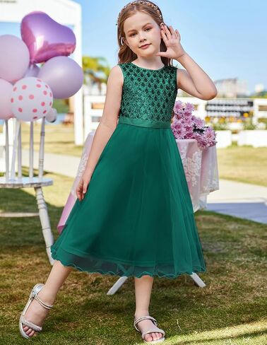 GRACE KARIN Girls V-Back Sequin Party Dress Sleeveless Tulle Dresses Kids Birthday Formal Wedding Pageant Princess Dress 5-12 in Saudi Arabia