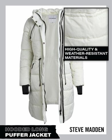 Steve Maden Women's Jacket - Cozy Hooded Long Puffer Jacket for Women with Waist Drawstrings - Warm Women's Down Jacket S-XL in Saudi Arabia