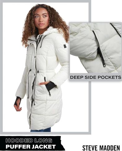Steve Maden Women's Jacket - Cozy Hooded Long Puffer Jacket for Women with Waist Drawstrings - Warm Women's Down Jacket S-XL in Saudi Arabia