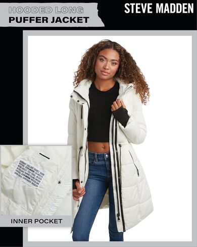 Steve Maden Women's Jacket - Cozy Hooded Long Puffer Jacket for Women with Waist Drawstrings - Warm Women's Down Jacket S-XL in Saudi Arabia