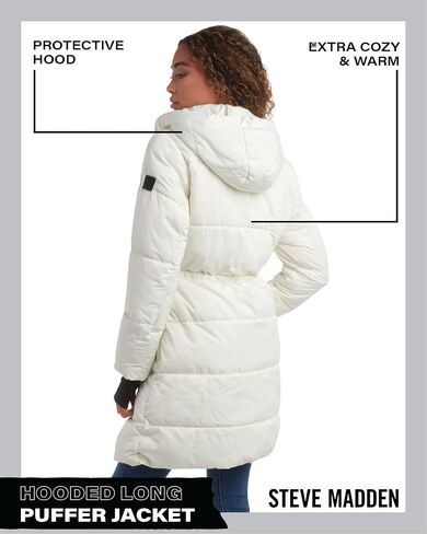 Steve Maden Women's Jacket - Cozy Hooded Long Puffer Jacket for Women with Waist Drawstrings - Warm Women's Down Jacket S-XL in Saudi Arabia