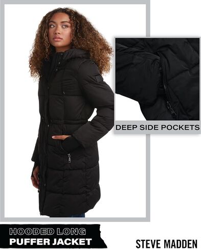Steve Maden Women's Jacket - Cozy Hooded Long Puffer Jacket for Women with Waist Drawstrings - Warm Women's Down Jacket S-XL in Saudi Arabia