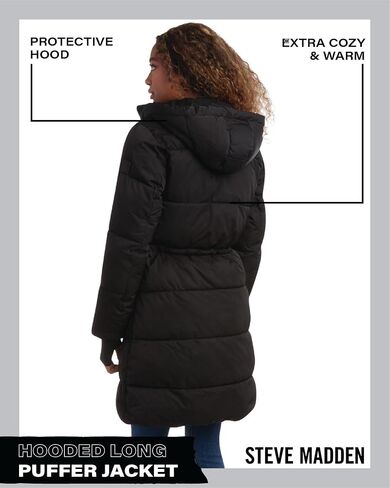 Steve Maden Women's Jacket - Cozy Hooded Long Puffer Jacket for Women with Waist Drawstrings - Warm Women's Down Jacket S-XL in Saudi Arabia