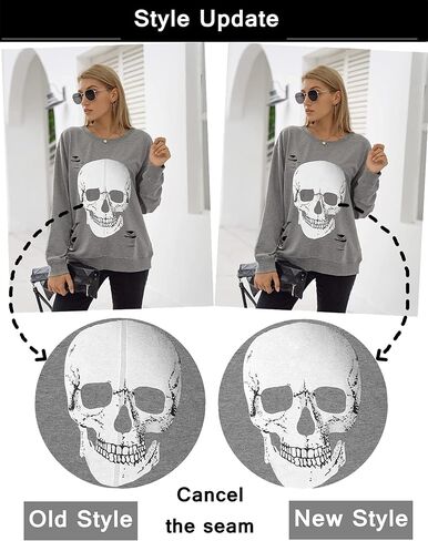 Blooming Jelly Women's Halloween Sweatshirts Skull Graphic T Shirts Long Sleeve Pullover Tops Gothic Fall Clothes 2024 in Saudi Arabia