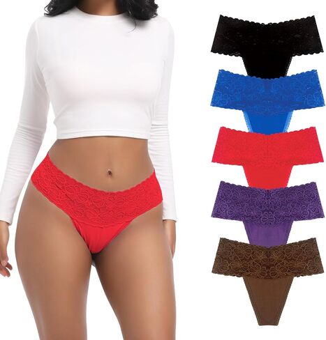 Umiehary Women Leaf Print High Waisted Tummy Control Lace Thong Stylish Comfort for Everyday Wear Small to 4XLarge in Kuwait