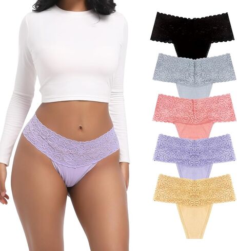 Umiehary Women Leaf Print High Waisted Tummy Control Lace Thong Stylish Comfort for Everyday Wear Small to 4XLarge in Kuwait
