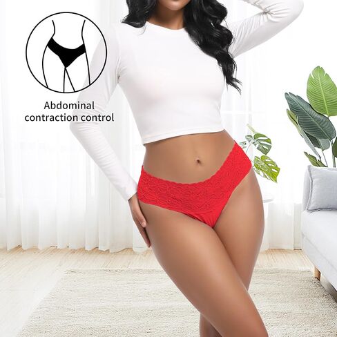 Umiehary Women Leaf Print High Waisted Tummy Control Lace Thong Stylish Comfort for Everyday Wear Small to 4XLarge in Kuwait