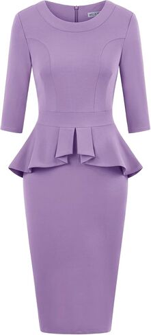 MUXXN Women's 1950s Vintage 3/4 Sleeves Ruffles Bodycon Flattering Casual Formal Pencil Dress in Kuwait