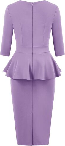 MUXXN Women's 1950s Vintage 3/4 Sleeves Ruffles Bodycon Flattering Casual Formal Pencil Dress in Kuwait
