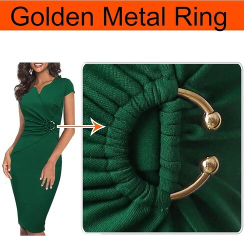 VFSHOW Womens Elegant Notch V Neck Ruched Work Office Business Church Bodycon Sheath Dress in Kuwait
