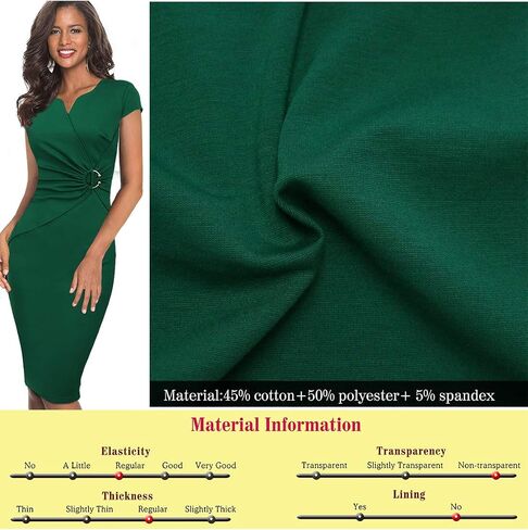VFSHOW Womens Elegant Notch V Neck Ruched Work Office Business Church Bodycon Sheath Dress in Kuwait
