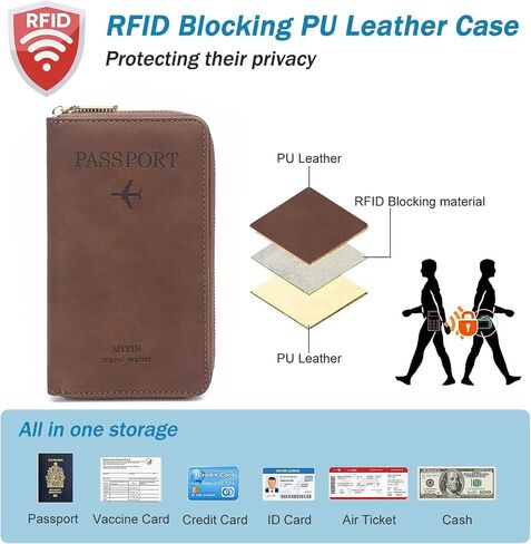 محفظة حامل جواز السفر للرجال والنساء، محفظة سفر تحجب RFID، فتحات لبطاقات حامل جواز السفر، منظم المستندات، حزام معصم (بني) in Saudi Arabia