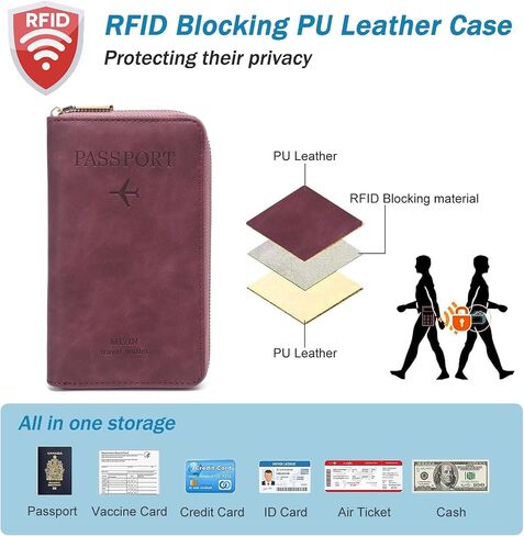 محفظة حامل جواز السفر للرجال والنساء، محفظة سفر تحجب RFID، فتحات لبطاقات حامل جواز السفر، منظم المستندات، حزام معصم (بني) in Saudi Arabia