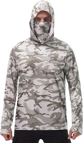 FISHEAL Men's Performance Fishing Hoodie Shirt - UPF 50+ Sun Protection Long Sleeve Thumbholes Shirts with Neck Gaiter in Saudi Arabia