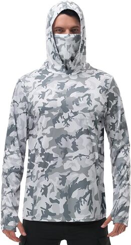 FISHEAL Men's Performance Fishing Hoodie Shirt - UPF 50+ Sun Protection Long Sleeve Thumbholes Shirts with Neck Gaiter in Saudi Arabia