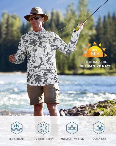 FISHEAL Men's Performance Fishing Hoodie Shirt - UPF 50+ Sun Protection Long Sleeve Thumbholes Shirts with Neck Gaiter in Saudi Arabia