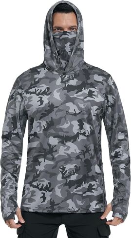 FISHEAL Men's Performance Fishing Hoodie Shirt - UPF 50+ Sun Protection Long Sleeve Thumbholes Shirts with Neck Gaiter in Saudi Arabia