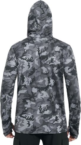 FISHEAL Men's Performance Fishing Hoodie Shirt - UPF 50+ Sun Protection Long Sleeve Thumbholes Shirts with Neck Gaiter in Saudi Arabia