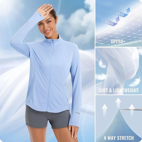 baleaf Women's Lightweight Running Jacket Sun Protection Athletic Full Zip Long Sleeve Shirts UPF 50+ Pockets Cycling in Kuwait