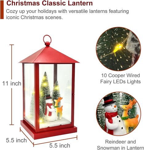 11’’ Lighted Christmas Lanterns with 10 Warm White Lights Built-in Timer, Christmas Decorations for Indoor in Saudi Arabia