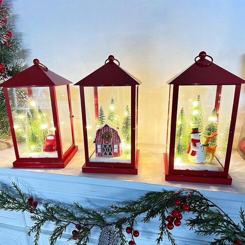 11’’ Lighted Christmas Lanterns with 10 Warm White Lights Built-in Timer, Christmas Decorations for Indoor in Saudi Arabia