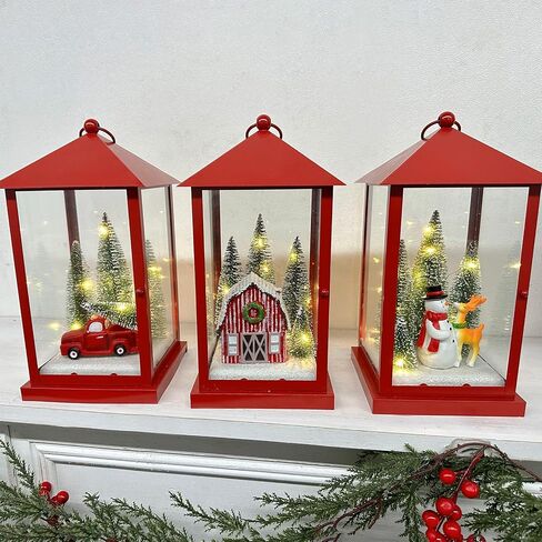 11’’ Lighted Christmas Lanterns with 10 Warm White Lights Built-in Timer, Christmas Decorations for Indoor in Saudi Arabia