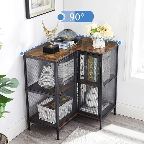 vecelo خزانة زاوية من 3 طبقات مع أبواب وأرفف تخزين، حامل تلفزيون صناعي متعدد الأغراض، طاولة قائمة بذاتها، لغرفة المعيشة الصغيرة، المنزل والمكتب، المطبخ، بني قديم in Kuwait