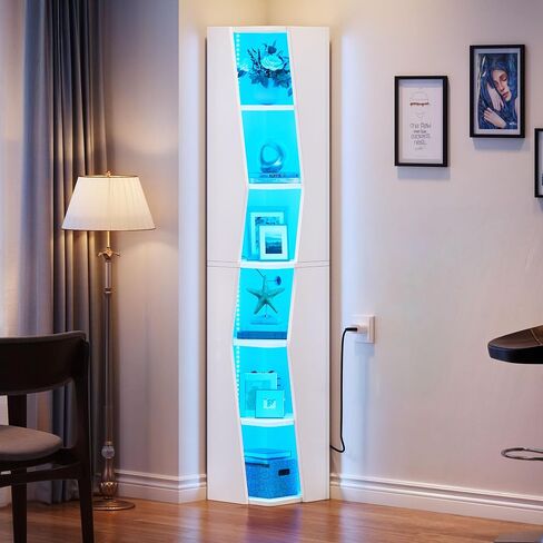YITAHOME Bookcase Corner Bookshelf, Small 4-Tier Rotating Bookshelf, 360 Display Bookcase Spinning Tower Narrow Shelf Organizer Storage Showcase Cabinet for Living Room, Study Room, White in Saudi Arabia