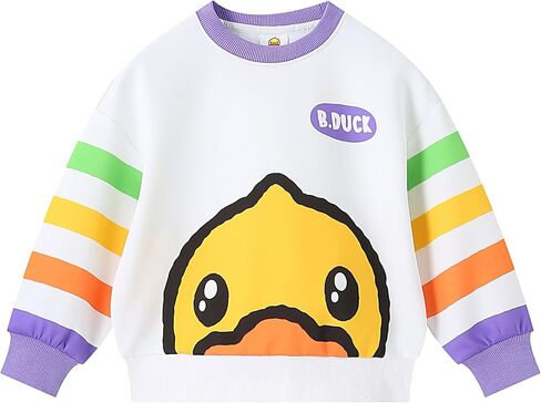 B.Duck Girls Boys Sweatshirt Cute Cartoon Yellow Duck Crewneck Pullover for Toddler Kids (3-12 Years) Long Sleeve Shirt Tops in Saudi Arabia
