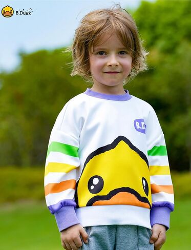 B.Duck Girls Boys Sweatshirt Cute Cartoon Yellow Duck Crewneck Pullover for Toddler Kids (3-12 Years) Long Sleeve Shirt Tops in Saudi Arabia