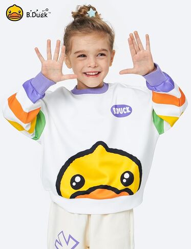 B.Duck Girls Boys Sweatshirt Cute Cartoon Yellow Duck Crewneck Pullover for Toddler Kids (3-12 Years) Long Sleeve Shirt Tops in Saudi Arabia