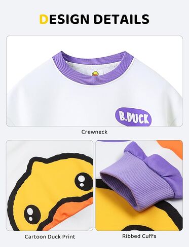B.Duck Girls Boys Sweatshirt Cute Cartoon Yellow Duck Crewneck Pullover for Toddler Kids (3-12 Years) Long Sleeve Shirt Tops in Saudi Arabia