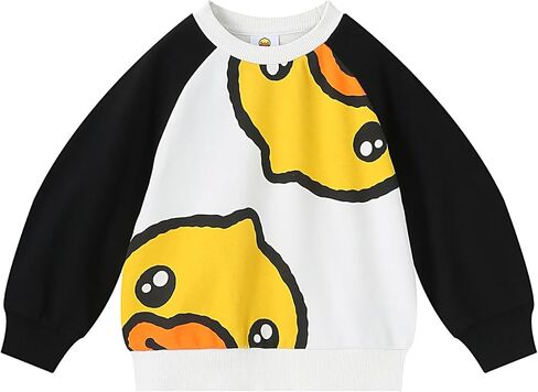 B.Duck Girls Boys Sweatshirt Cute Cartoon Yellow Duck Crewneck Pullover for Toddler Kids (3-12 Years) Long Sleeve Shirt Tops in Saudi Arabia